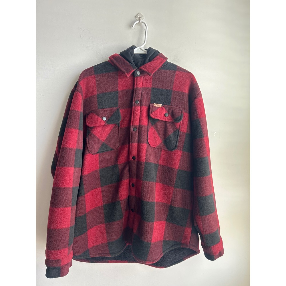 Matix Red Black Buffalo Plaid Hooded Fleece Shirt Jacket Mens XL